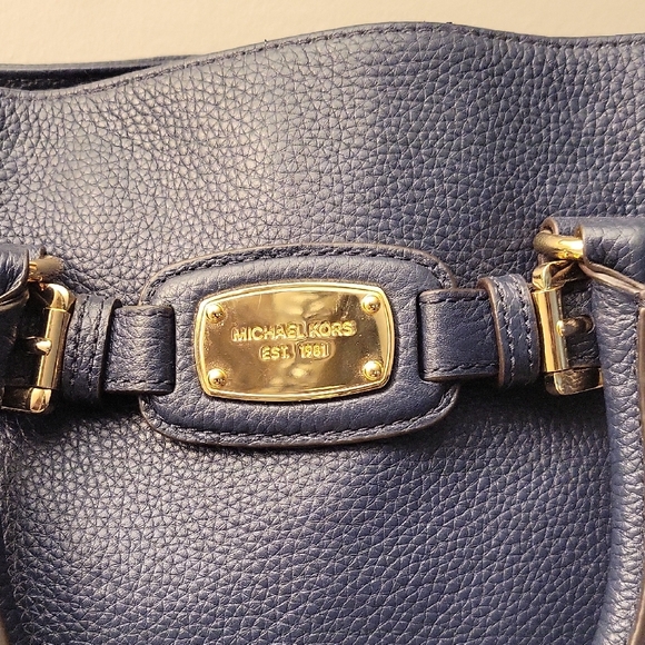 Michael Kors Dark Blue Leather Shoulder Bag with Gold...
